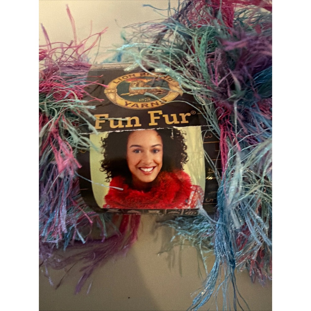 Lion Brand Fun Fur Eyelash Yarn Pink Purple Blue Multi Bulky 1.5oz Lot of 2